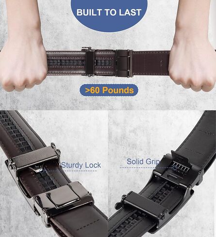 أحزمة رجالية من الجلد بحزام سقاطة، 2 حزمة، حزام منزلق قابل للتعديل مقاس 1 3/8 بوصة للرجال in Kuwait