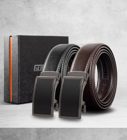 أحزمة رجالية من الجلد بحزام سقاطة، 2 حزمة، حزام منزلق قابل للتعديل مقاس 1 3/8 بوصة للرجال in Kuwait
