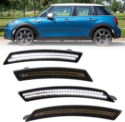 طقم إضاءة LED للعدسة المدخنة لعلامة MINI Cooper R55 R56 R57 R58 R59 R60 R61، عاكسات ضوء المصد الأمامي الخلفي باللون الأحمر الكهرماني مع رقائق صف مزدوج in Kuwait