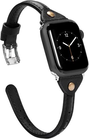 Wearlizer Thin Leather Compatible with Apple Watch Bands 38mm 40mm 41mm for iWatch SE Slim Strap Womens Mens Wristbands Leisure Narrow Tan Bracelet (Metal Silver Buckle) Series 9 8 7 6 5 4 3 2 1 in Saudi Arabia