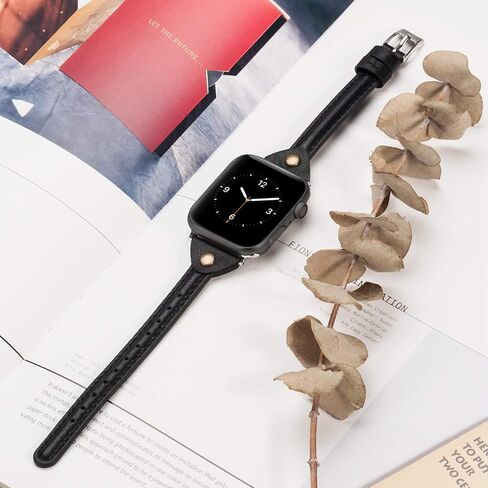 Wearlizer Thin Leather Compatible with Apple Watch Bands 38mm 40mm 41mm for iWatch SE Slim Strap Womens Mens Wristbands Leisure Narrow Tan Bracelet (Metal Silver Buckle) Series 9 8 7 6 5 4 3 2 1 in Saudi Arabia