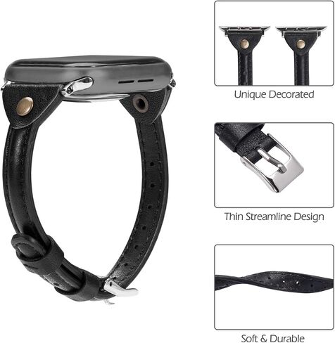 Wearlizer Thin Leather Compatible with Apple Watch Bands 38mm 40mm 41mm for iWatch SE Slim Strap Womens Mens Wristbands Leisure Narrow Tan Bracelet (Metal Silver Buckle) Series 9 8 7 6 5 4 3 2 1 in Saudi Arabia