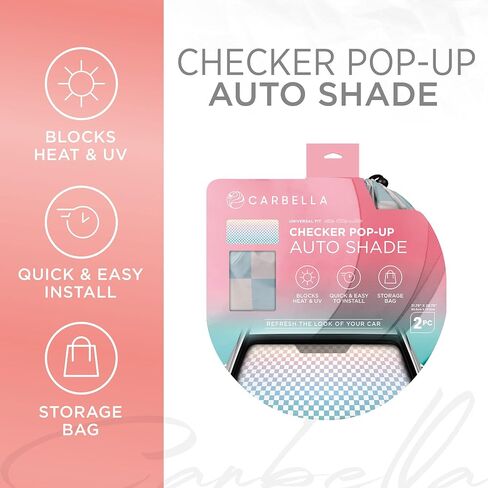 BDK Checker Gradient Car Window Sun Shade Auto Shade Auto لواقي الزجاج الأمامي، كتلة الأشعة فوق البنفسجية تعكس الحرارة للحفاظ على سيارتك SUV شاحنة باردة جامبو 64 بوصة × 32 بوصة in Saudi Arabia