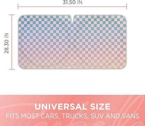 BDK Checker Gradient Car Window Sun Shade Auto Shade Auto لواقي الزجاج الأمامي، كتلة الأشعة فوق البنفسجية تعكس الحرارة للحفاظ على سيارتك SUV شاحنة باردة جامبو 64 بوصة × 32 بوصة in Saudi Arabia
