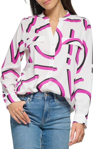 Calvin Klein Women's Printed Logo Poly CDC Flowy Long Sleeve Blouse in Saudi Arabia