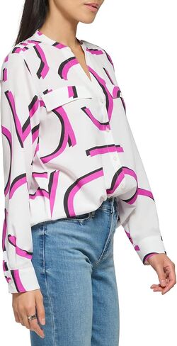Calvin Klein Women's Printed Logo Poly CDC Flowy Long Sleeve Blouse in Saudi Arabia