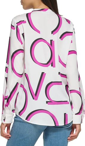 Calvin Klein Women's Printed Logo Poly CDC Flowy Long Sleeve Blouse in Saudi Arabia