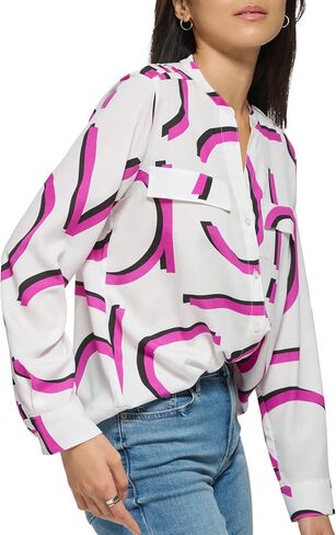 Calvin Klein Women's Printed Logo Poly CDC Flowy Long Sleeve Blouse in Saudi Arabia