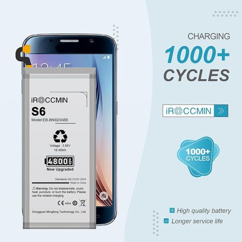 بطارية Galaxy S6، بطارية بديلة عالية السعة 4800 مللي أمبير في الساعة لهاتف Samsung Galaxy S6 SM-G920 G920V G920T G920A G920P G920I G920F S906L مع أدوات إصلاح، EB-BG920ABE in Saudi Arabia
