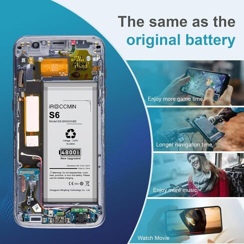 بطارية Galaxy S6، بطارية بديلة عالية السعة 4800 مللي أمبير في الساعة لهاتف Samsung Galaxy S6 SM-G920 G920V G920T G920A G920P G920I G920F S906L مع أدوات إصلاح، EB-BG920ABE in Saudi Arabia