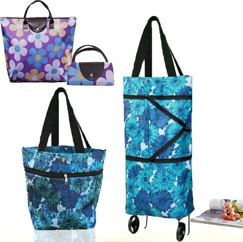 Collapsible Folding Shopping Bag with Wheels Foldable Shopping Cart Reusable Grocery Bags, Trolley Bag on Wheels (B0741YPTV7) in Saudi Arabia