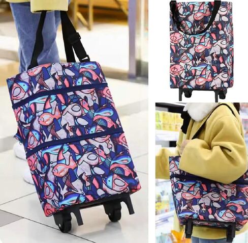 Collapsible Folding Shopping Bag with Wheels Foldable Shopping Cart Reusable Grocery Bags, Trolley Bag on Wheels (B0741YPTV7) in Saudi Arabia