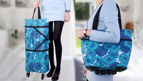 Collapsible Folding Shopping Bag with Wheels Foldable Shopping Cart Reusable Grocery Bags, Trolley Bag on Wheels (B0741YPTV7) in Saudi Arabia