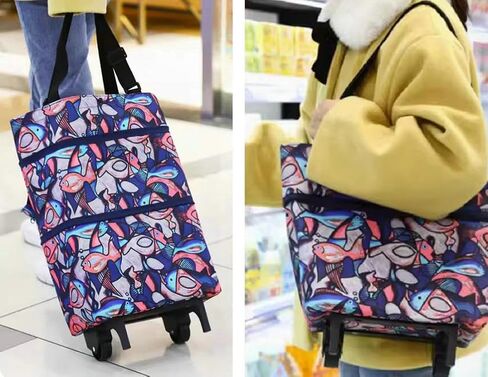 Collapsible Folding Shopping Bag with Wheels Foldable Shopping Cart Reusable Grocery Bags, Trolley Bag on Wheels (B0741YPTV7) in Saudi Arabia