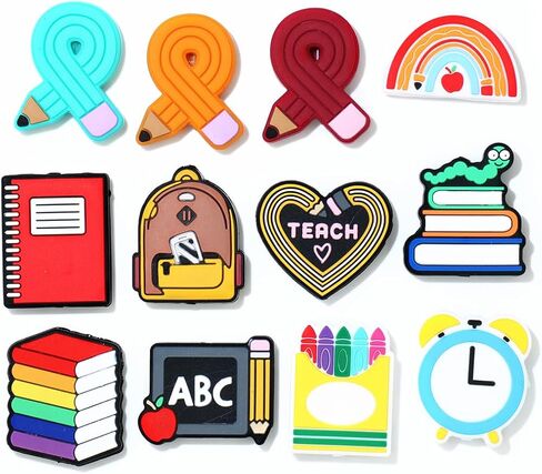 12pcs Teacher School Theme Silicone Beads, Focal Beads Silicone for Pens Characters Loose Rubber Silicone Beads Bulk for Keychain Making Necklace Bracelet Lanyard Craft in Kuwait