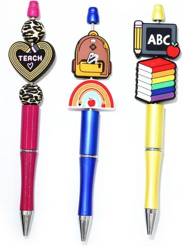 12pcs Teacher School Theme Silicone Beads, Focal Beads Silicone for Pens Characters Loose Rubber Silicone Beads Bulk for Keychain Making Necklace Bracelet Lanyard Craft in Kuwait