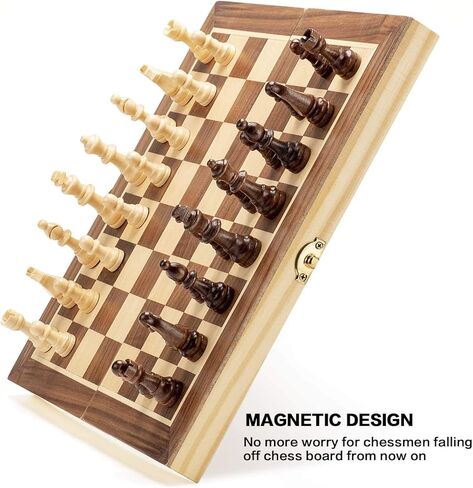 قطع شطرنج خشبية مغناطيسية من AMEROUS، قطع شطرنج من خشب King Staunton مقاس 2.2 سم فقط، مع حقيبتين للتخزين، وتغليف الهدايا، واستبدال القطع المفقودة in Kuwait