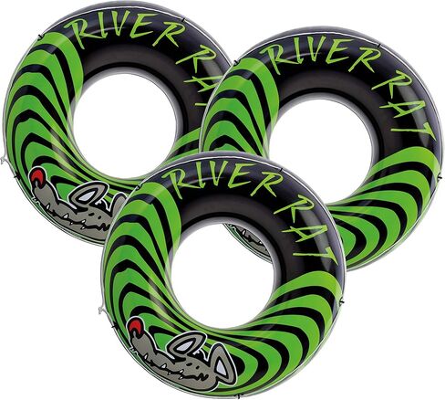 Intex River Rat 48 Inch Inflatable Vinyl Towable Boat Floating Tube Raft for Swimming Pool and Lake in Green Rat or Graffiti Rat Design, Color Varies in Saudi Arabia