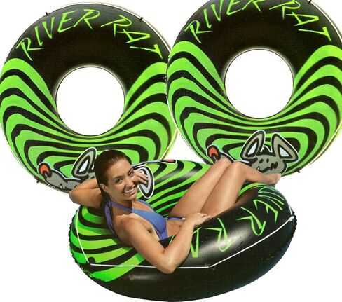 Intex River Rat 48 Inch Inflatable Vinyl Towable Boat Floating Tube Raft for Swimming Pool and Lake in Green Rat or Graffiti Rat Design, Color Varies in Saudi Arabia