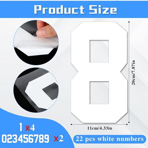 8 Inch Iron on Numbers, 22 Pieces Black 0 to 9 Large Size Heat Transfer Vinyl Numbers for Football Baseball Basketball Team Jersey Fabric Clothing Uniform Sports T-Shirt Printing DIY Craft in Saudi Arabia
