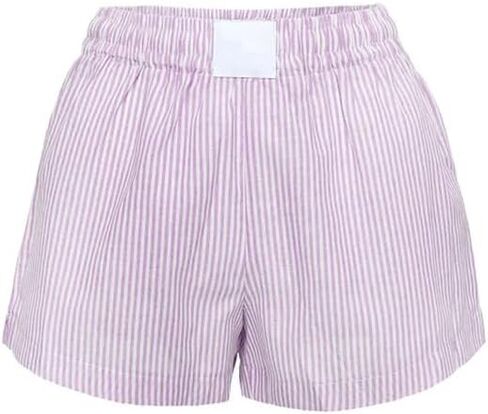 Women Cute Stripe Boxer Shorts Low Rise Elastic Waist Lounge Shorts Pj Sleep Shorts Summer Streetwear in Saudi Arabia