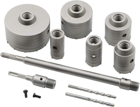 jiuwu 8 Pack Carbide Steel Concrete Hole Saw Opener 35mm 40mm 50mm 65mm 80mm 110mm SDS Plus Shank Drill Bit Set for Cement Brick Wall Stone with 110mm/350mm Square Connecting Rod in Saudi Arabia