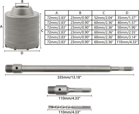 jiuwu 8 Pack Carbide Steel Concrete Hole Saw Opener 35mm 40mm 50mm 65mm 80mm 110mm SDS Plus Shank Drill Bit Set for Cement Brick Wall Stone with 110mm/350mm Square Connecting Rod in Saudi Arabia