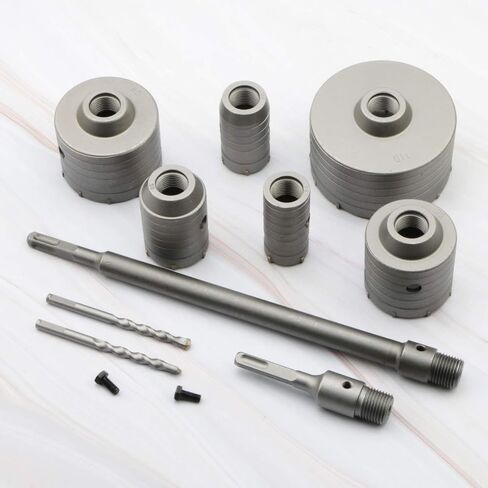 jiuwu 8 Pack Carbide Steel Concrete Hole Saw Opener 35mm 40mm 50mm 65mm 80mm 110mm SDS Plus Shank Drill Bit Set for Cement Brick Wall Stone with 110mm/350mm Square Connecting Rod in Saudi Arabia