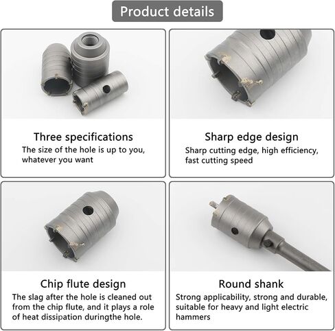 jiuwu 8 Pack Carbide Steel Concrete Hole Saw Opener 35mm 40mm 50mm 65mm 80mm 110mm SDS Plus Shank Drill Bit Set for Cement Brick Wall Stone with 110mm/350mm Square Connecting Rod in Saudi Arabia