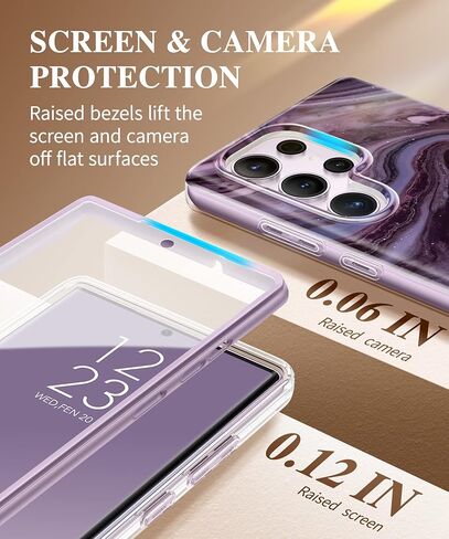 حافظة GVIEWIN لهاتف Samsung Galaxy S23 Ultra 5G 6.8 بوصة، [واقي شاشة مدمج + واقي عدسة الكاميرا ] [إطاران أماميان] مقاوم للصدمات بدرجة عسكرية، غطاء هاتف واقٍ من الرخام (لؤلؤي/ذهبي) in Kuwait