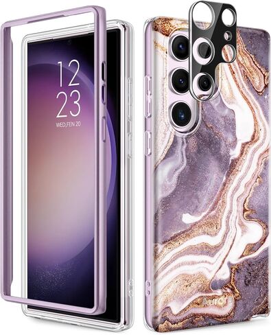GVIEWIN for Samsung Galaxy S23 Ultra Case 5G 6.8", [Built-in Screen Protector + Camera Lens Protector ][2 Front Frames] Military Grade Shockproof, Marble Protective Phone Cover(Pearlescent/Gold) in Saudi Arabia