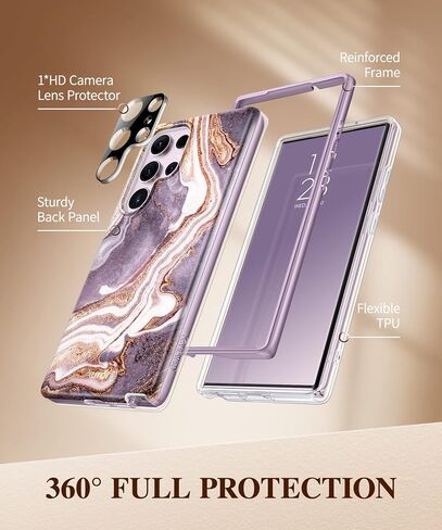 GVIEWIN for Samsung Galaxy S23 Ultra Case 5G 6.8", [Built-in Screen Protector + Camera Lens Protector ][2 Front Frames] Military Grade Shockproof, Marble Protective Phone Cover(Pearlescent/Gold) in Saudi Arabia