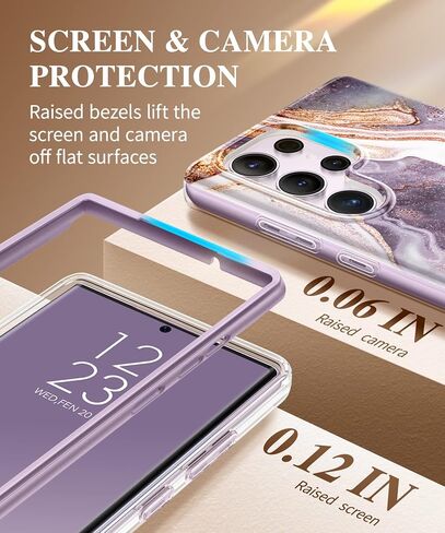 GVIEWIN for Samsung Galaxy S23 Ultra Case 5G 6.8", [Built-in Screen Protector + Camera Lens Protector ][2 Front Frames] Military Grade Shockproof, Marble Protective Phone Cover(Pearlescent/Gold) in Saudi Arabia