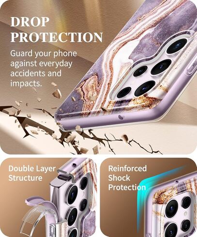 GVIEWIN for Samsung Galaxy S23 Ultra Case 5G 6.8", [Built-in Screen Protector + Camera Lens Protector ][2 Front Frames] Military Grade Shockproof, Marble Protective Phone Cover(Pearlescent/Gold) in Saudi Arabia