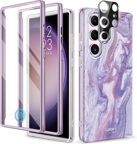 GVIEWIN for Samsung Galaxy S23 Ultra Case 5G 6.8", [Built-in Screen Protector + Camera Lens Protector ][2 Front Frames] Military Grade Shockproof, Marble Protective Phone Cover(Pearlescent/Gold) in Saudi Arabia