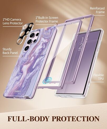 GVIEWIN for Samsung Galaxy S23 Ultra Case 5G 6.8", [Built-in Screen Protector + Camera Lens Protector ][2 Front Frames] Military Grade Shockproof, Marble Protective Phone Cover(Pearlescent/Gold) in Saudi Arabia