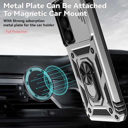 for Samsung Galaxy S24 Plus Case with Camera Lens Cover HD Screen Protector, Military-Grade Drop Tested Magnetic Ring Holder Kickstand Protective Phone Case for Samsung Galaxy S24 Plus (Black) in Kuwait