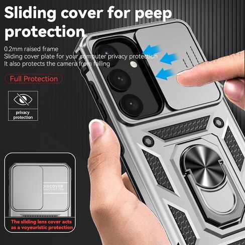 for Samsung Galaxy S24 Plus Case with Camera Lens Cover HD Screen Protector, Military-Grade Drop Tested Magnetic Ring Holder Kickstand Protective Phone Case for Samsung Galaxy S24 Plus (Black) in Kuwait