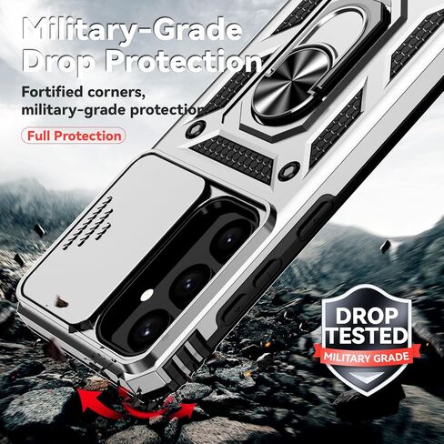 for Samsung Galaxy S24 Plus Case with Camera Lens Cover HD Screen Protector, Military-Grade Drop Tested Magnetic Ring Holder Kickstand Protective Phone Case for Samsung Galaxy S24 Plus (Black) in Kuwait