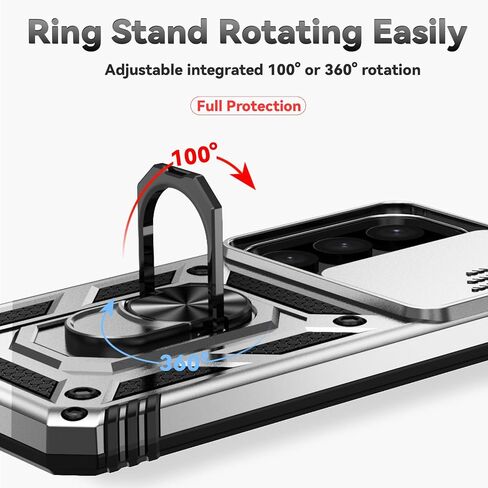 for Samsung Galaxy S24 Plus Case with Camera Lens Cover HD Screen Protector, Military-Grade Drop Tested Magnetic Ring Holder Kickstand Protective Phone Case for Samsung Galaxy S24 Plus (Black) in Kuwait