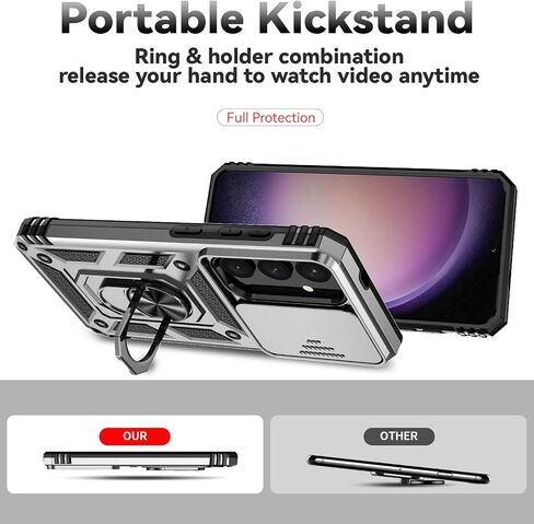 for Samsung Galaxy S24 Plus Case with Camera Lens Cover HD Screen Protector, Military-Grade Drop Tested Magnetic Ring Holder Kickstand Protective Phone Case for Samsung Galaxy S24 Plus (Black) in Kuwait