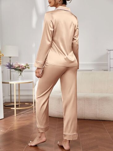 Women's Pajama Sets 2 Piece Satin Button Down Collar Sleepwear Set Loose Family Loungewear Set in Saudi Arabia