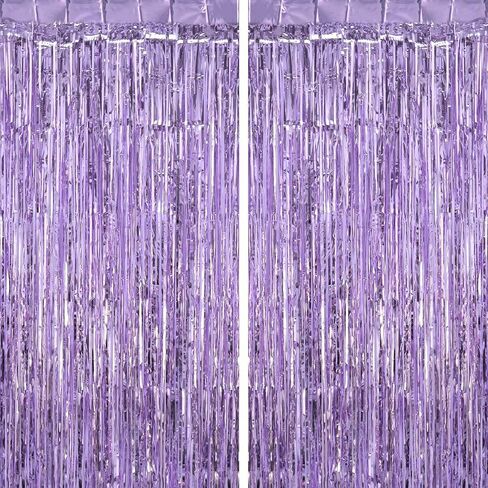 Light Purple Fringe Curtains, Xtra Large Foil Fringe Curtains, Pack of 2 Foil Light Purple Backdrop Curtains Party Decorations for Birthday Wedding Bridal Shower Cocktail Christmas New Year Party in Saudi Arabia