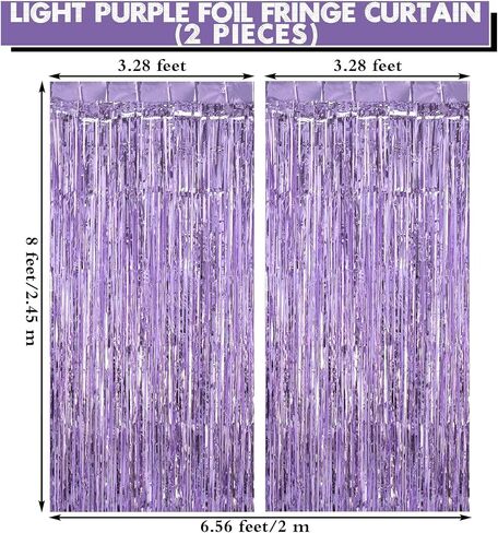 Light Purple Fringe Curtains, Xtra Large Foil Fringe Curtains, Pack of 2 Foil Light Purple Backdrop Curtains Party Decorations for Birthday Wedding Bridal Shower Cocktail Christmas New Year Party in Saudi Arabia