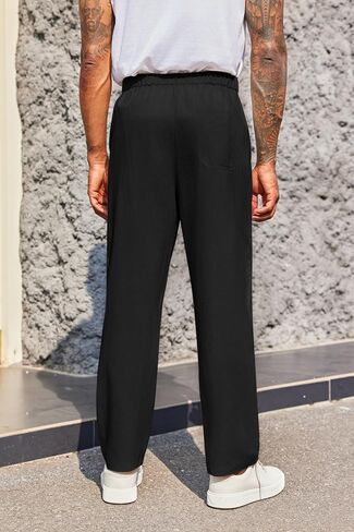 PASLTER Mens Casual Pants Drawstring Elastic Waist Loose Fit Cotton Summer Beach Yoga Pants in Saudi Arabia
