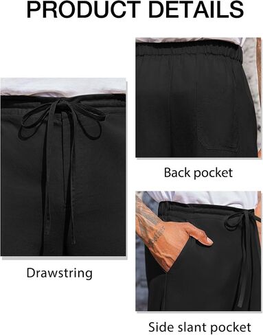 PASLTER Mens Casual Pants Drawstring Elastic Waist Loose Fit Cotton Summer Beach Yoga Pants in Saudi Arabia