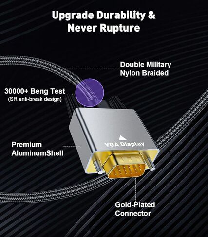 محول كابل HDMI إلى VGA [غلاف من الألومنيوم، مضفر من النايلون] مصدر HDMI أحادي الاتجاه بطول 10 أقدام إلى كابل عرض VGA متوافق مع أجهزة الكمبيوتر وسطح المكتب وأجهزة الكمبيوتر الشخصية وأجهزة الكمبيوتر المحمولة والشاشات وجهاز العرض والتلفزيون عالي الدقة وما إل in Kuwait