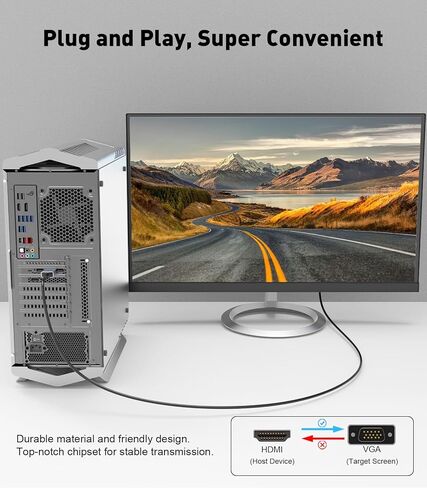 محول كابل HDMI إلى VGA [غلاف من الألومنيوم، مضفر من النايلون] مصدر HDMI أحادي الاتجاه بطول 10 أقدام إلى كابل عرض VGA متوافق مع أجهزة الكمبيوتر وسطح المكتب وأجهزة الكمبيوتر الشخصية وأجهزة الكمبيوتر المحمولة والشاشات وجهاز العرض والتلفزيون عالي الدقة وما إل in Kuwait