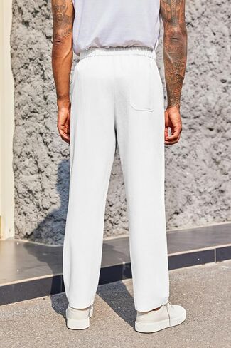 PASLTER Mens Casual Pants Drawstring Elastic Waist Loose Fit Cotton Summer Beach Yoga Pants in Saudi Arabia