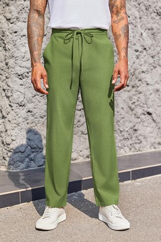 PASLTER Mens Casual Pants Drawstring Elastic Waist Loose Fit Cotton Summer Beach Yoga Pants in Saudi Arabia